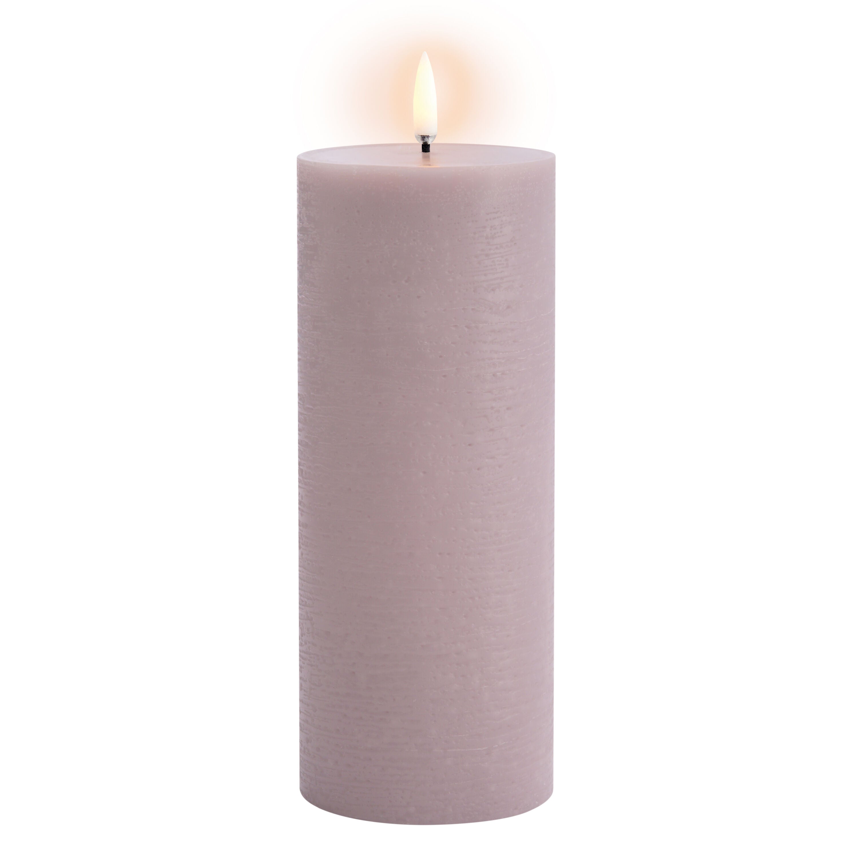 LED Rustic Pillar lys, Light Lavender - H20 cm.